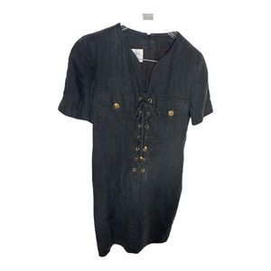 Constance Sanders Black Linen Sheath Dress with Gold Accents